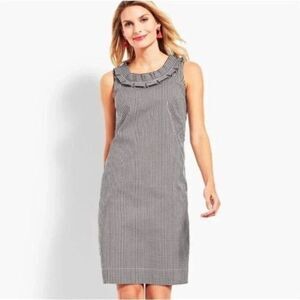 Talbots Gingham Ruffled Sleeveless Shift Dress Black & White 2 XS